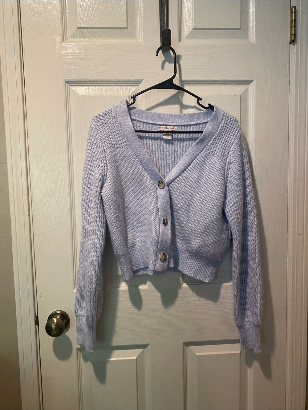 Light Blue V-Neck Cropped Cardigan